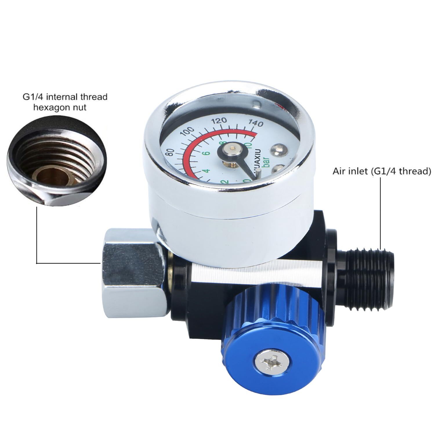 1/4”Spray Paint Gun Air Pressure Regulator with Pressure Gauge