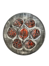 MBFA Pornic Pottery Ceramic Red  Black Oyster Plates MCM French Majolica