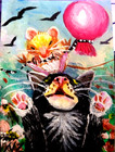 ORIGINAL ACEO  CAT MOUSE BALLOON ACRYLIC PAINTING — photo 2