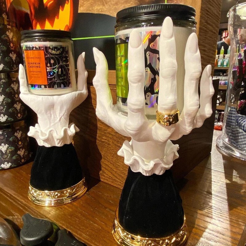 Bougeoir main de sorcière Halloween déco gothique résine pour bougie chauffe-plat