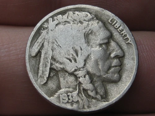 1938 D Buffalo Nickel 5 Cent Piece- Denver, Fine Details
