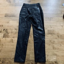 VAKKO SPORT BLACK GENUINE LEATHER hi rise WOMEN'S Straight PANTS Sz 6