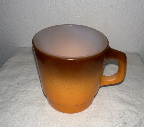 Anchor Hocking Fire King Milk Glass Orange/Brown Stacking Coffee Cup Vintage