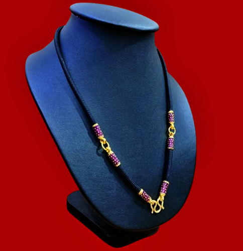 Necklace Rope Gold Micron Handmade Purple Thai Pattern For Buddha Amulet 3 Hook - Picture 2 of 4
