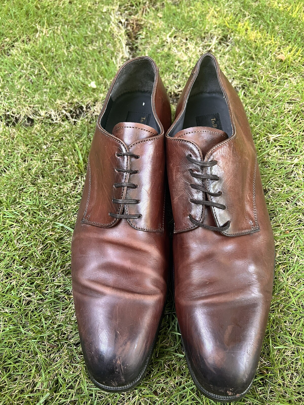 SAOLA Amedeo punta semplice Oxford Derby da stivare New York marrone in pelle taglia 13 D