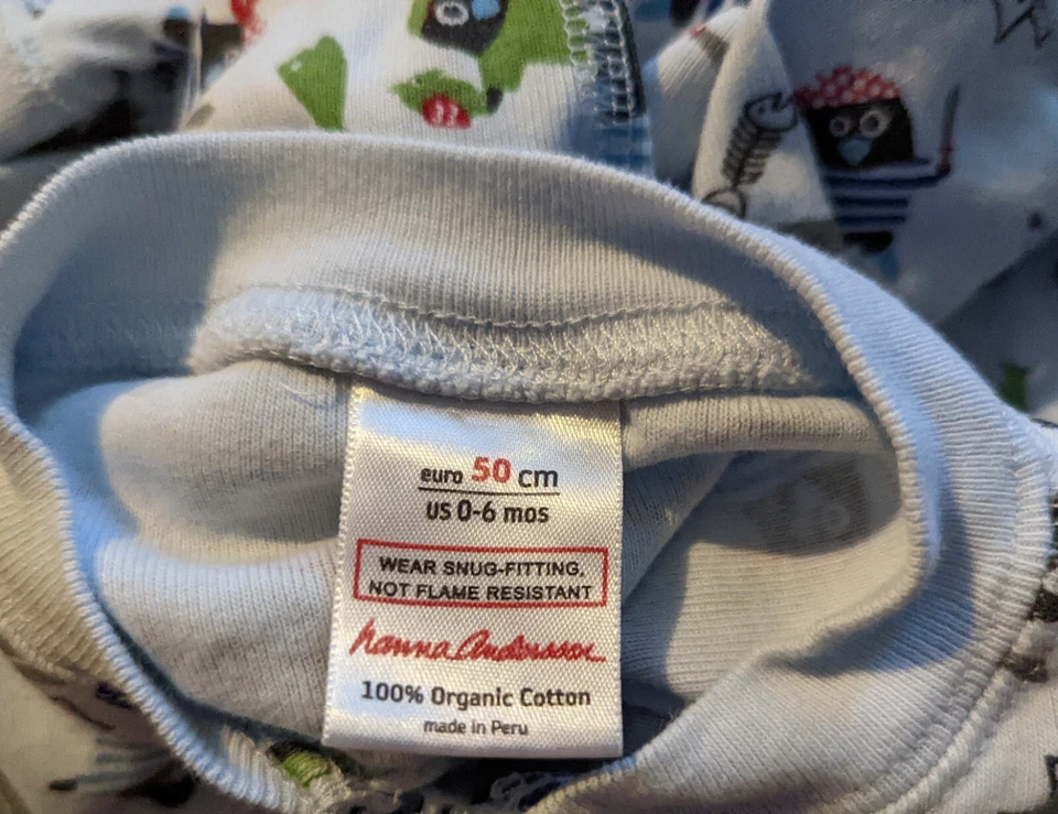 Hanna Andersson talla 50 cm o 0-6 m 1 pieza pijama azul piratas barcos peces cremalleras 3138 Foto 3 de 3