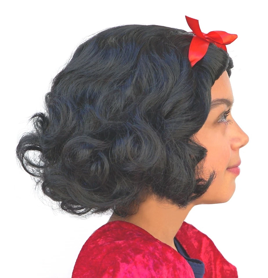 Peluca Princesa Fairest Niño Negra Corta Rizada Cinta Roja Niñas Niños Nieve Foto 4 de 4