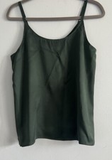 NWT 188 Eileen Fisher DEEP HAMLOCK Sandwashed Silk Charmeuse U Neck Tank Cami S