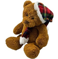 Christmas Teddy Bear Plush in Plaid Hat Scarf Holiday Woodland Stuffed Animal
