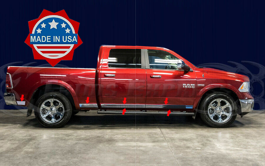 fit:2009-2018 Dodge Ram Crew Cab 6Pc Body Side Trim Molding