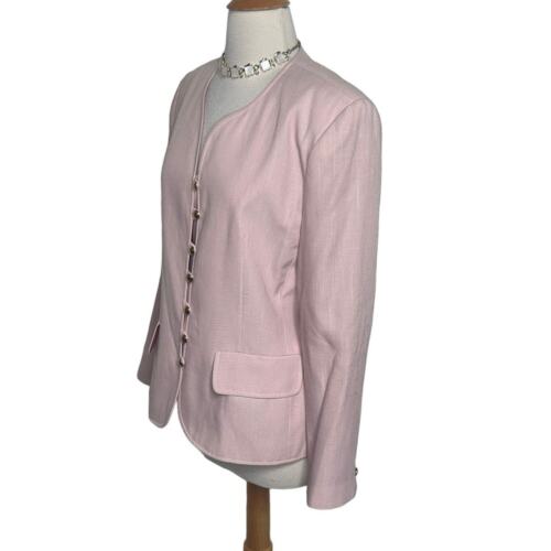 Oleg Cassini Vintage pink collarless blazer + gold buttons & skirt suit size 12 - Picture 4 of 11