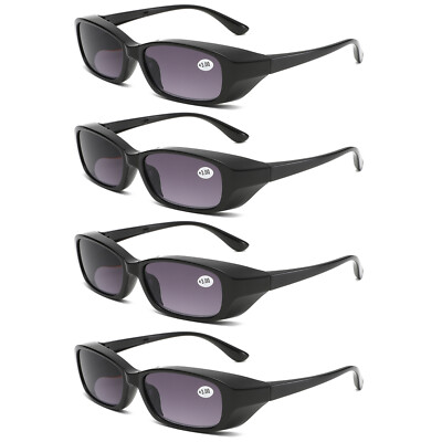 4 PK Mens Thick Frame Full Tinted Sun Readers Reading Sunglasses Safety Glasses