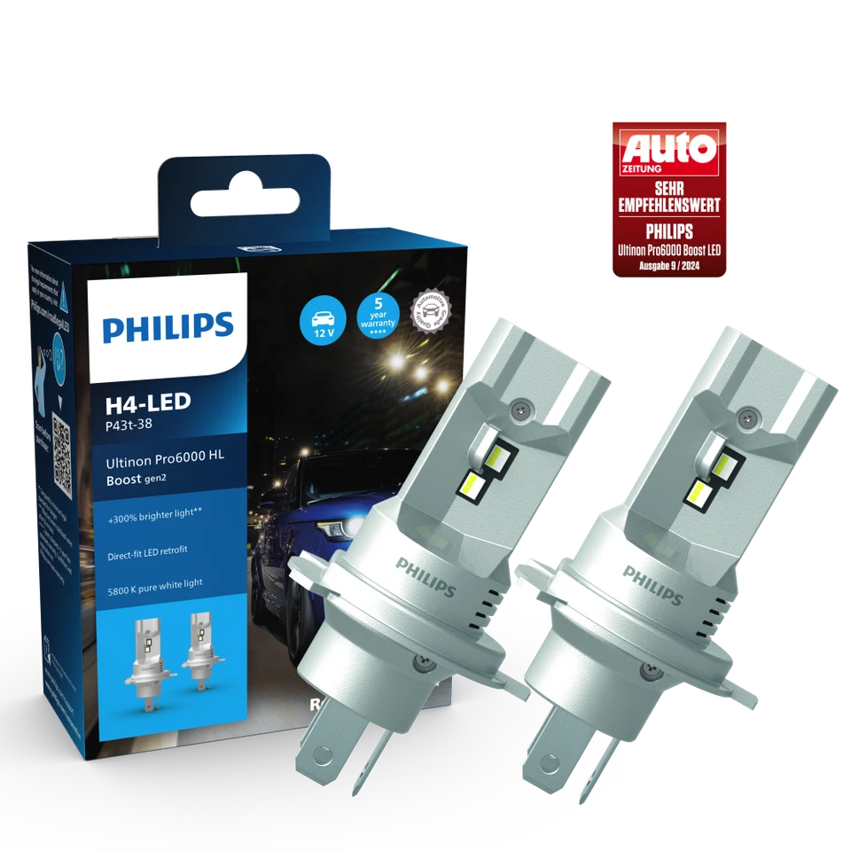 Philips Ultinon Pro6000 H4 BOOST GEN2 +300%*  LED 11342U60B2X2 LED DirectFit NEU