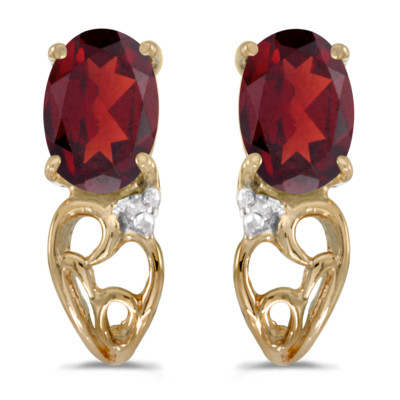 Ohrringe 10 Karat Gelbgold ovaler Granat und Diamant