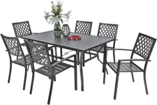 7PCS Outdoor Dining Set Patio Metal Table & Chairs Set W/Umbrella Hole
