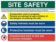 Site Safety Notice Sign 32 x 24 inches - Outdoor 3mm Foamex Plastic Board ~ SS1