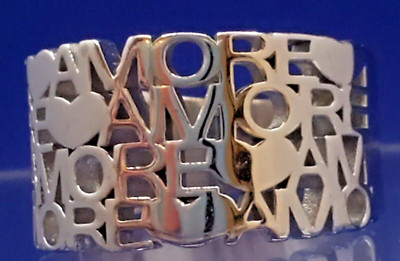 Sterling Silver Plated Bronze ''Amore'' Ring by Milor Italy  Size 9