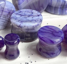 PAIR Purple Dragons Vein Agate Stone Double Flare Plugs Organic Earlets Gauges