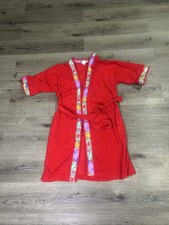 Evelyn Pearson Vintage Red Terry Cloth Robe Quilted Floral Trim 80 Cotton L