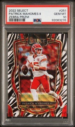 Panini 2022 Select Club Level Patrick Mahomes II #251 Zebra Prizm PSA 10 POP 5