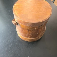 Antique American Firkin Wooden Sugar Bucket w/ Lid and Handle 7"