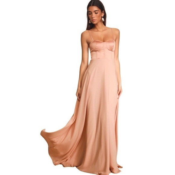Lulus Best Part of Me Satin Bustier Maxi Dress Peach Formal Evening Gown XL  New | eBay