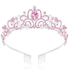 Crowns for Women, Queen Crystal Gold Silver Tiaras with 1 I. Silver Full Pink