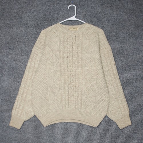 Vintage LL Bean Cable Knit Sweater Mens L Tall Beige Wool Fisherman Made in USA - Image 1