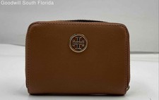 Authentic Tory Burch Womens Robinson Brown Leather Coin Wallet Damage Zipper
