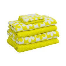 Kapoor Home Extraordinary Towels 6 Pk Bath Set - Yellow Checkered Daisy Print