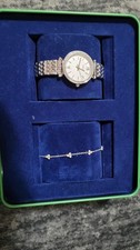 NEW Fossil Carlie Silver Crystal Watch Bracelet Set ES5315SET w/Tin Tags