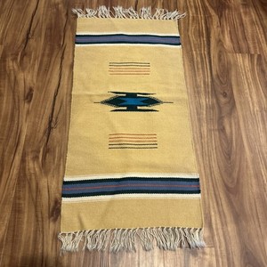 Vintage Chimayo Wool Geometric Designed Hand Made Runner Or Wall Textile