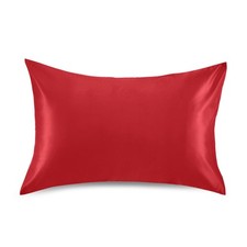 Red Color Pillow Covers Silk Pillowcase for Hair and Skin Breathable Silky So...