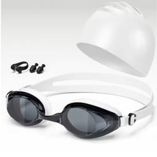 Swimming goggles waterproof and anti fog adult with swim cap, nose clip, earplu