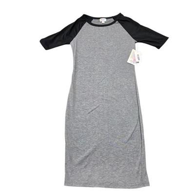 NEW LuLaRoe Julia Dress XXS Baseball Sleeve Midi Gray Black NWT