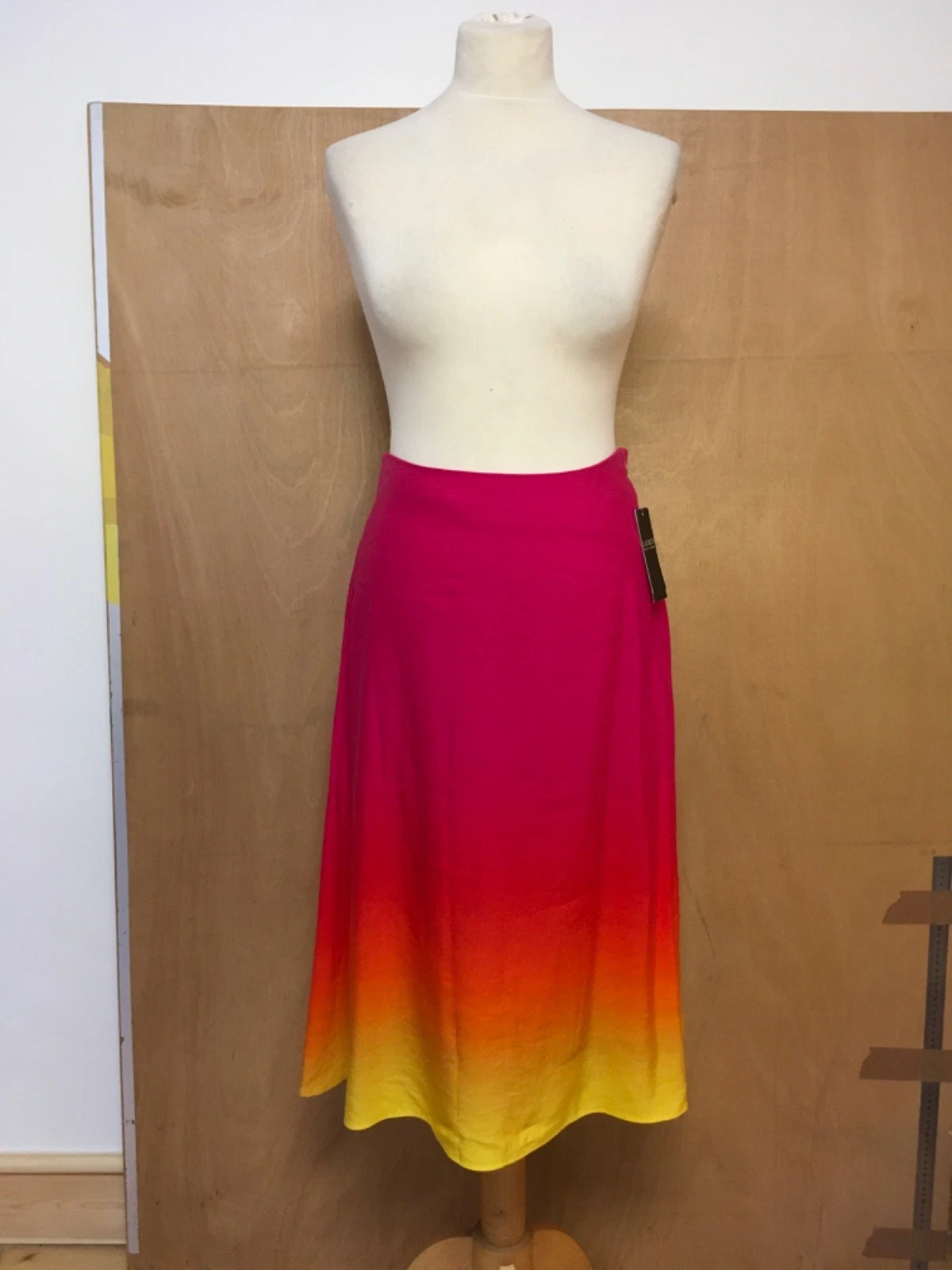 NWT Lauren Ralph Lauren linen blend trapeze midi skirt yellow orange pink 6-8