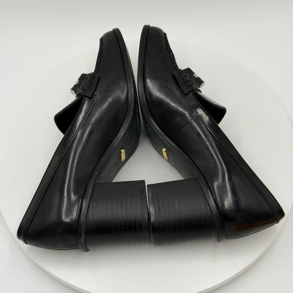 Mocasines de cuero negros para mujer Lauren Ralph Lauren talla 7 B tacón bloque Academia Foto 4 de 4
