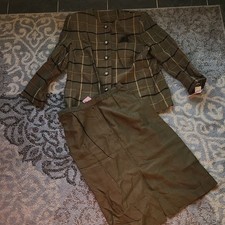 Kasper II for A.S.L. Blazer Skirt Suit Set Plaid Brown 14