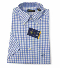 Club Room Mens Checkered Short Sleeved Dress Shirt in Blue Size S