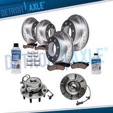 Front Rear Drilled Brake Rotors Pad Wheel Bearings for Silverado Sierra 2500HD