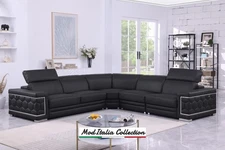 GENUINE Italian Leather Black 122" Sectional Gray Contemporary Living Room Set