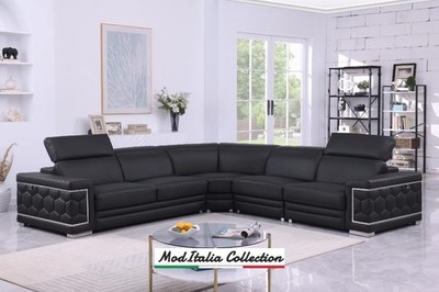 GENUINE Italian Leather Black 122'' Sectional Contemporary Modern Living Room Set