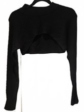 Sofia Jeans by Sofia Vergara Cropped Shrug Long Sleeve Sweater Black Size Small