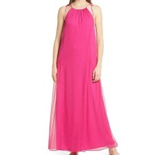 NSR Women's Tallie Maxi Dress Medium Pink Chiffon Sleeveless Flowy Vacation