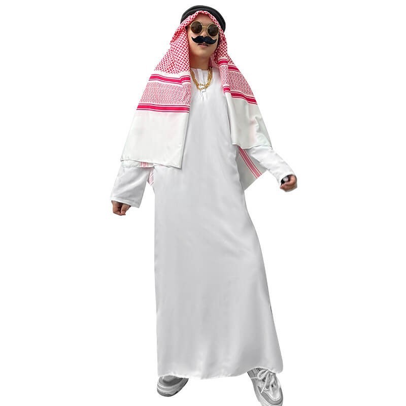 Conjunto de Disfraz Árabe Thobe Dishdasha Keffiyeh Hombres Mujeres Talla 8-18 Mediano Grande XL