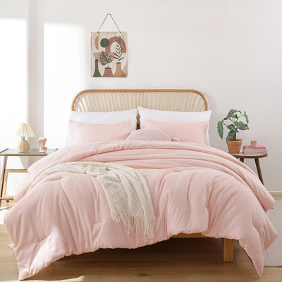 Twin/Twin XL Comforter Set for College Girls Boys Blush, 1 Boho Pink Comforter &