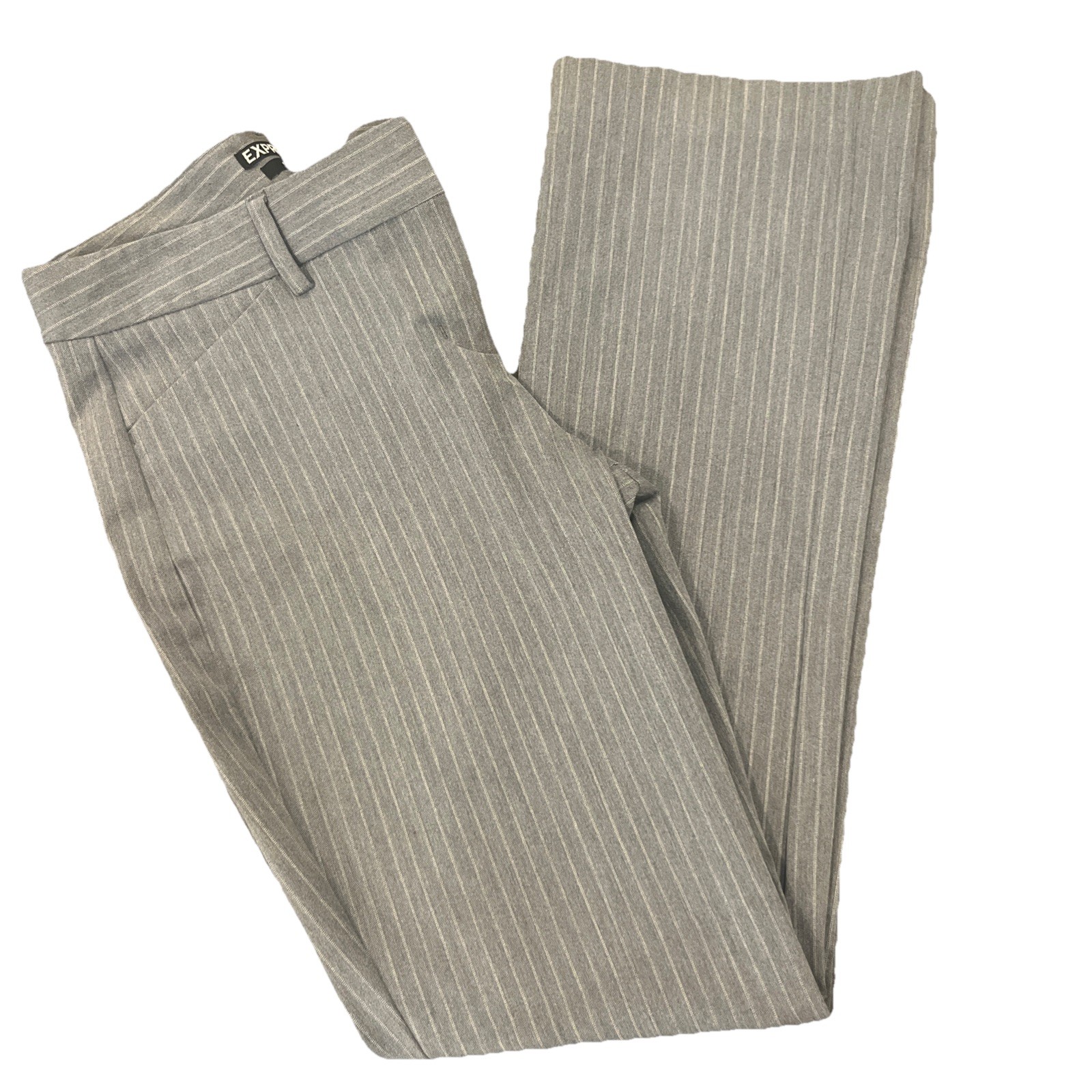 Express Editor Barely Boot Low Rise Pants Gray Pin Stripe Size 0R