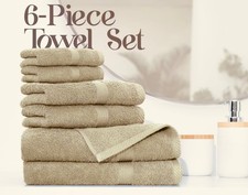 Luxury 6-Piece 100 Cotton Bath Towel Set Beige Soft Absorbent Bathroom New