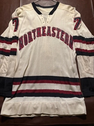 Northeastern University Huskies Game-Worn Hockey White Jersey from early 1970’s