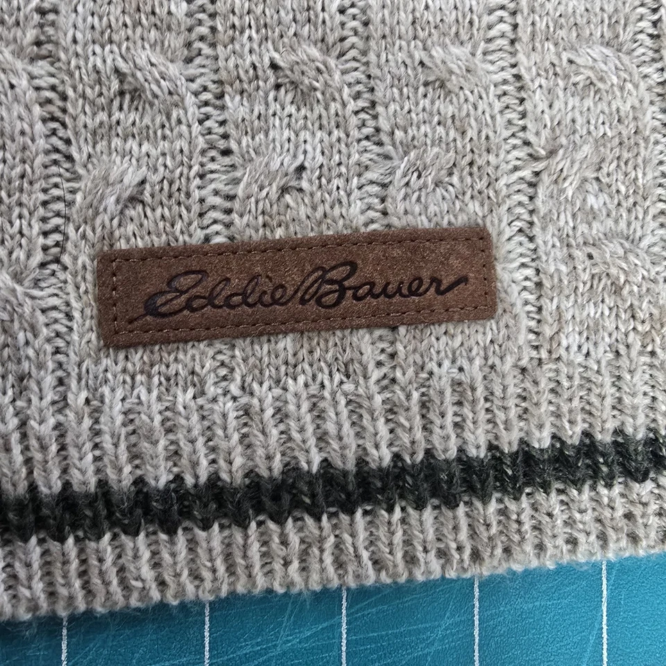 Suéter Eddie Bauer Perro L Grande Tejido con Cable Verde Beige Rayas Mascota Pullover Foto 2 de 4